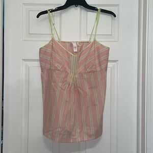 Oscar de la Renta Pink Label Pink & Green Striped Vintage Capri Pajamas